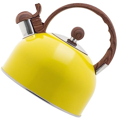 PRETYZOOM Stainless Steel Whistle Kettle Traditional Red Yellow Design 2.5l Fast Boil for Tea Wine Safe Easy to Use
