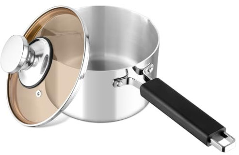 Casseruola da 16 cm, onader a 3 strati, in acciaio inox, con coperchio in vetro, piccola pentola a induzione da 1,9 l, atossica e sana, lucida e lavabile in lavastoviglie