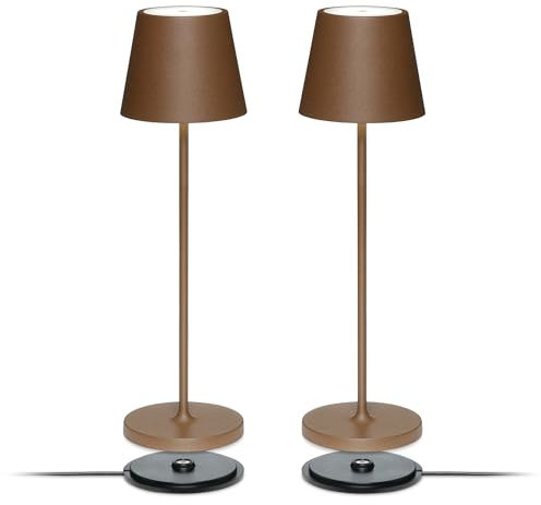 LA VILLE LUMIÈRE Set mit 2 SuzieV LED Tischlampen, wiederaufladbar und dimmbar, kabellose Abat-Jour, Aluminium, für Innen- und Außenbereich, 3 Lichttemperaturen, LVL (Mineral Corten)