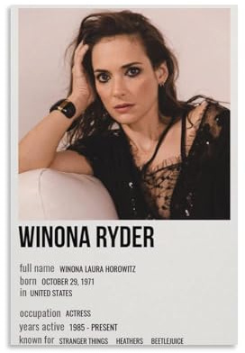 SANWYA Winona Ryder Poster, Schlafzimmer, Prominente, dekorative Gemälde, ungerahmt, 20 x 30 cm, 2 Stück