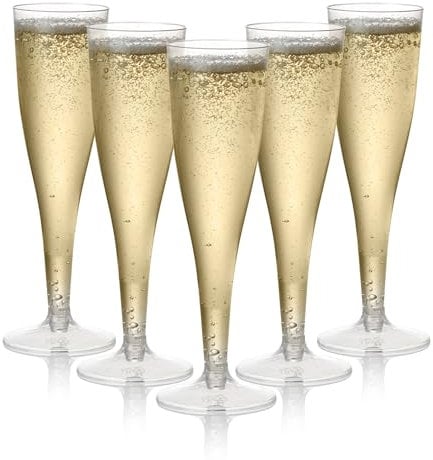 MATANA 96 Premium Clear Plastic Champagne Flutes, 133ml - Reusable Toasting Glasses, Cocktail Prosecco Glasses for Weddings, Birthdays, Christmas, BBQ & Garden Parties