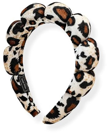 Bottega della Principessa - Make-up Haarband Leopard Damen – Gepolstertes Velvet Stirnband mit Leopardenmuster für Gesichtspflege & Beauty Routine – Waschbar mit elegantem Organza-Etui