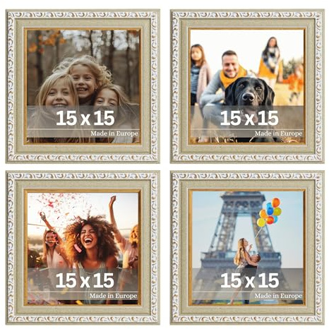 VictoR antiker - kunstvoller Fotorahmen „Chagall“ in beige gold - 4er Set 15x15 cm Deko Bilderrahmen vintage - Bilderrahmen Set Quadratisch - Bilderrahmen beige gold 15x15 - barock