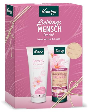 Kneipp Geschenkset Lieblingsmensch - Geschenkpackung mit Bodylotion und Duschbalsam aus der Mandelblüten Hautzart Serie - 2x200ml
