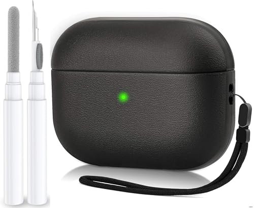 Case for Airpods Pro 2 Case Cover with Cleaner Kit, Leather Texture Full-Body Protective Case Cover Compatible with Apple Airpod Pro 2nd Generation, Front LED Visible (Matte Black, Pro 2 / pro)