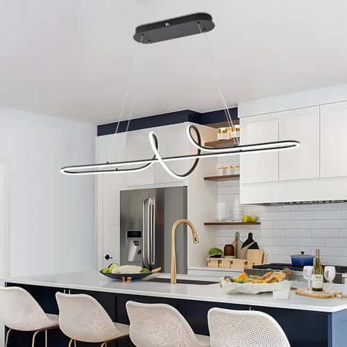 EMBRING Lampara Colgante Cocina, Lustre Moderno de L100cm con Control Remoto, Dimmable Lustre Negro para Comedor, Altura Ajustable, Estilo Contemporáneo, Fijación Colgante para Cocina