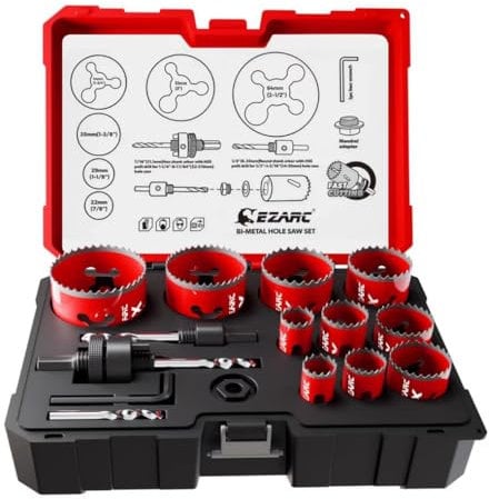 EZARC Scie Cloche Bi-métal, 19-64 mm (16 pièces) Coffret Scie Cloche, profondeur de coupe maximale 48 mm, pour aluminium, acier, plaques de plâtre, bois, panneaux de PVC et plastique