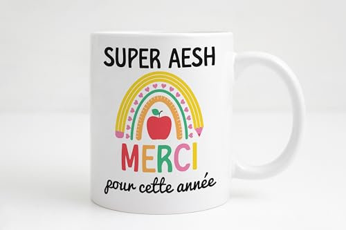 Groovy crea Mug Super AESH – Merci pour cette année – Cadeau Fin d’Année Scolaire – Idée Cadeau avs Aide Éducative – Tasse Arc-en-ciel Merci AESH