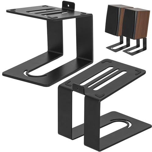 OUUTMEE Desktop Lautsprecherständer Höhe 13.5 cm Metall Paar,Schwarz | Lautsprecher Ständer Mit Rutschfesten und Vibrationsdämpfenden Gummistreifen,Audio Ständer 5° Neigung