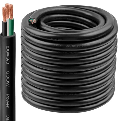 8/3 SOOW Wire 100FT, 8 AWG 600V SOOW Bulk Cable, 8 Gauge 3 Conduttore Cavo di Alimentazione Portatile Cavo di Prolunga per Saldatore, Generatore, Luce Portatile, Circuiti, Caricatore Auto EV, Cavo