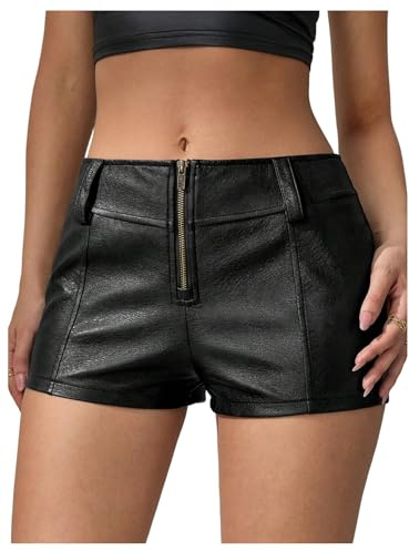 GORGLITTER Women's PU Leather Zipper Front Mini Shorts Low Waist Skinny Party Hot Pants Concert Outfits