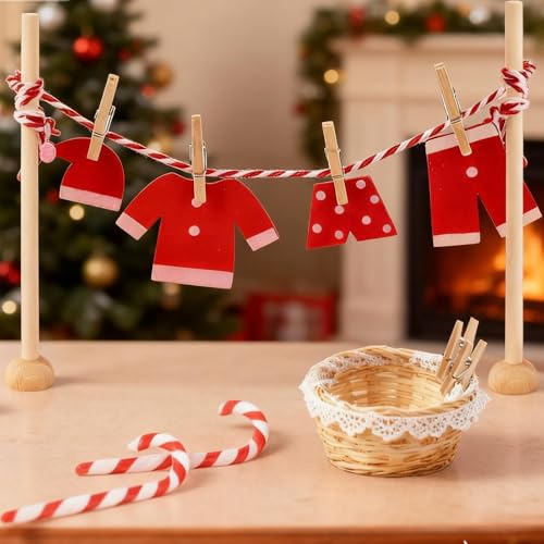 UKONWIT 16 Stück Weihnachten Wichtel Kleidung - Wichtel Zubehör Miniatur Wäscheständer Set, Miniatur Zubehör für Wichteltür Zubehör Weihnachten