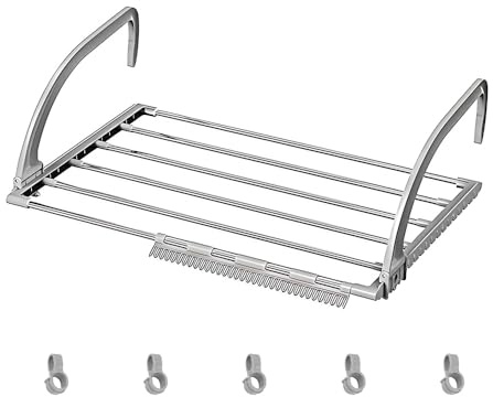 ONEBO 1 Piezas Tendedero Balcón, Tendedero Radiador, Tendedero para Balcón Colgante, Ahorra Espacio para Colgar Ropa, Toallas, Ropa Interior, Zapatos y Calcetines(58x32cm)