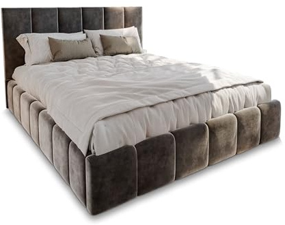 Masseno Polsterbett TARANTO 160x200 cm, Doppelbett, Bettkasten, Stauraum, Lattenrost Und Kopfteil - Grau, Monolith 85