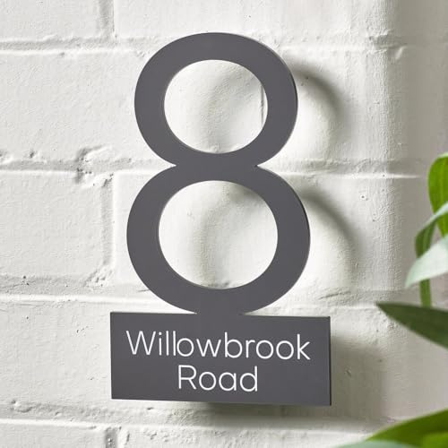 House Signs Direct Personalised Perspex Acrylic Door Sign 200x300mm, Grey | Perspex plaque with bespoke address number and outdoor wall fixings, ideal for contemporary front doors.