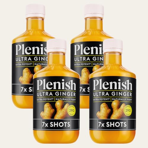 Plenish Ginger Ultra Shots 4 x 420ml Bottles 28 Extra Strength Ginger Shots | 28 Extra Strength Ginger Shots 100% of Your Daily Vitamin C, Extra Fiery, Extra Potent 100% Natural, Vegan & Gluten Free