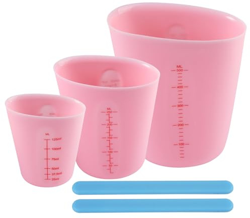 PetGlimmer 3 Piezas Vasos Medidores de Silicona 125/250/500 ML | Vaso Silicona Resina Epoxi con Escala, Vasos Mezcla Resina Epoxi con Varilla Agitadora para Moldes de Manualidades Diy