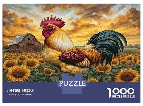 Hahn 1000er Puzzle Mit Passgenauigkeit Klassikpuzzle Sonnenblumen Hahn Als Logik-Skill-Puzzle Für Schöne Dekorations-Puzzle Für Denksport-Freunde 38x26cm/1000pcs