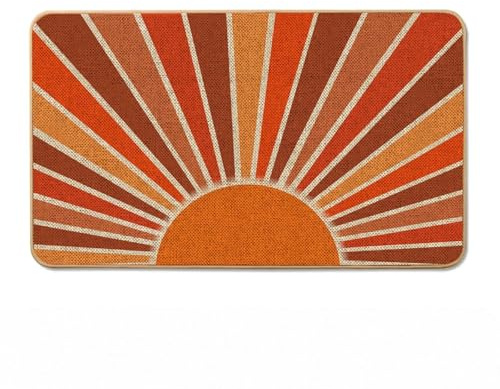 Gelasgo Sunset Design Door Mats Buffalo plaid Eucalyptus Leaf Flowers Absorbent Non-Slip Low Profile Doormat for Entrance, Inside, Kitchen, Machine Washable Front Door Mat for Pets or Dog 43x75cm