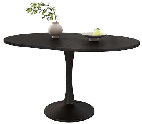 Muskel Ausziehbarer Esstisch für 6-8 Personen, Runden Esszimmertisch Tisch Oval 100-140 x 75 cm Moderner Schlichter Küchentisch, platzsparend, kleine Wohnungen, Esszimmer, Küche, Balkon (Schwarz)