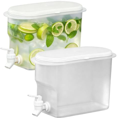 3.5L Drink Dispenser with Tap, 2Pcs Fridge Water Dispenser with Upgraded Leak-Proof Tap, Plastic Drink Dispenser for Cold Beverage, Juice and Iced Tea, for Party and Dai