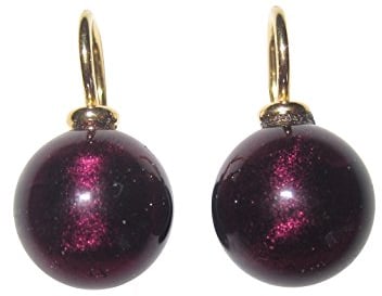 Ohr-Hänger Ohrringe Murano-Glas Perle lila 12 mm Durchmesser rund Sterling-Silber gold-plattiert 585 Goldschmiede-Arbeit Handarbeit Unikat Trend