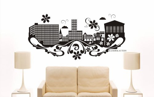 INDIGOS UG - Wandtattoo Wandsticker Wandaufkleber Aufkleber - Wandaufkleber e806 Skyline Stadt - Kaiserslautern (Deutschland) Design 3-80x38 cm - schwarz - Dekoration Küche Bad Büro Hotel