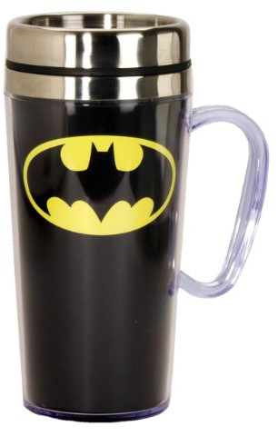 Spoontiques - Insulated Travel Mug - Batman Logo Coffee Cup - Coffee Lovers Gift - Funny Coffee Mug - 15 oz - Black