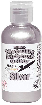 Magic Colours Metallic Edible Airbrush Food Colouring for Cake Decoration – Silver (32g)