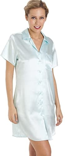Camille Womens Luxurious Knee Length Plain Satin Nightshirts 12 MINT