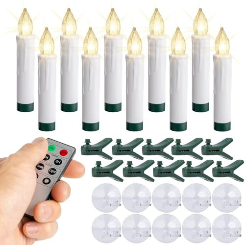 WYZworks 10 Pack LED Flameless Taper Clip On/Suction Cup Candles, 3.5 Flickering Warm White, Battery Operated, Remote/Timer