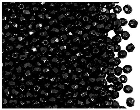 600 perlas de cristal checas facetadas, pulidas a fuego, redondas, 3 mm, color negro azabache