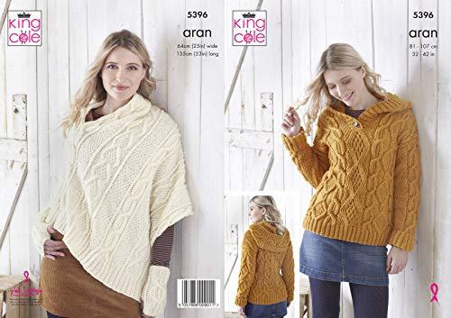 King Cole 5396 Knitting Pattern Womens Hoodie Poncho and Hand Warmers in Fashion Aran,Multicolor,32 - 42 bust