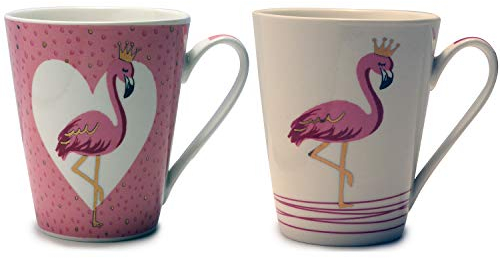 vonHermine Becher Keramik Flamingo-Tasse Frühstücksbecher rosa Ø 8,5 x 10,5 cm pink Gold glänzend