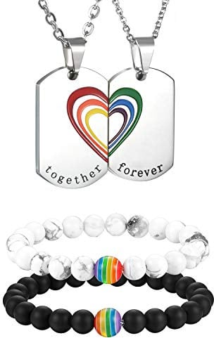 Aroncent 2-5PCS Herren Damen Schmuck Set Lederarmband Regenbogen Charms Kette Rainbow Halskette Armband Armreif Leder Armschmuck Edelstahl Dog Tag Kugel Kreis Spike Ohrstecker Ohrschmuck Mehrfarbig