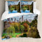 ABAKUHAUS New York Bettwäsche Set für Doppelbetten, Central Park Herbst, Weicher Microfaserstoff Allegigeignet kein Verblassen, Hellblau Grün