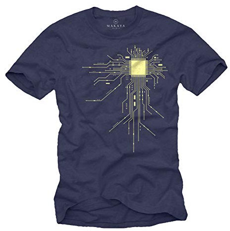 Cooles T-Shirt Geek CPU Blau Größe M