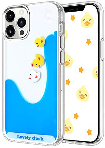 LUVI Kompatibel mit iPhone 12 Mini Hülle Flüssig Bewegliche Treibsand Funny Cute Cartoon Lovely Duck Fllowing Floating Waterfall Protective Cover Soft Silicone Rubber Protection Case 5.4
