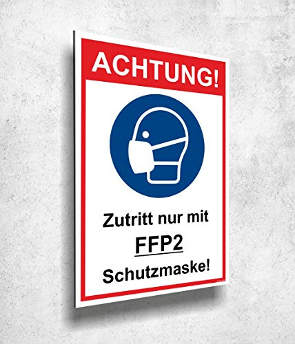 Aluverbund Schild Zutritt Mundschutz tragen 20x30cm UV Druck - 3mm Stärke - Made in Germany Art.Nr.1012