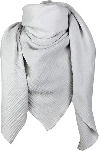 XXL Musselin Tuch Schal 100% feine Baumwolle 130x130cm Damenhalstuch Halstuch Musselintuch Musselin Damen Herren Männer Frauen, Farbe:Hellgrau