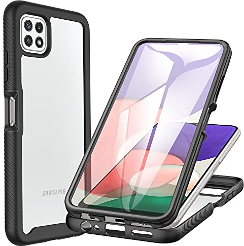 CENHUFO for Samsung A22 5G Case Built-in Screen Protector Military Grade Shockproof Clear Cover 360° Full Body Protective Rugged Bumper Phone Case for Samsung Galaxy A22 5G - Black
