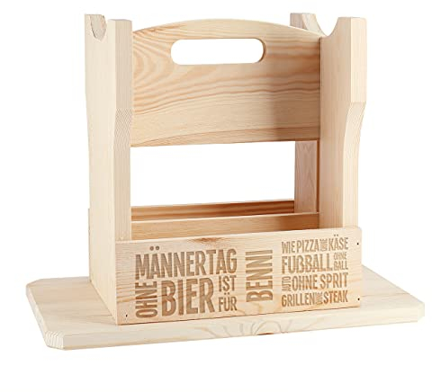 Herz & Heim® Hocker aus Holz und Bierträger - Männer-Geschenk zum Geburtstag mit Namen und Alter graviert Männertag