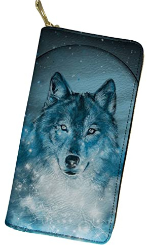Showudesigns Lange Geldbörse mit Tiermotiv, Leder, für Damen, Business, Arbeit, Boho Wolf, Einheitsgröße,