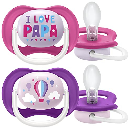 Ultra Air Philips Avent Schnuller für Kinder von 6 bis 18 Monaten, orthodontisch und ohne Bisphenol A, 2 Stück, inkl. Sterilisator/Tragetasche SCF080/04
