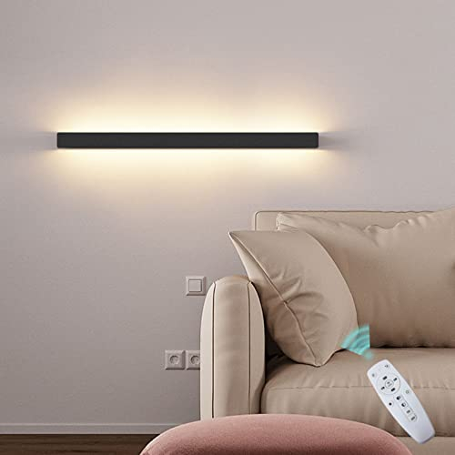 Dimmbar AussenLampe Wand Wandleuchte mit Fernbedienung Innen Außen Lichtleiste Schwarz Metall Acryl IP65 Wasserdicht Up Down Wandlampe LED Aussen-Leuchte Bad-Lampe Deko Schlafzimmer Wohnzimmer,60cm