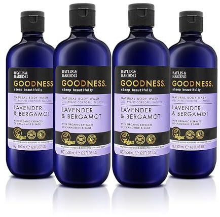 Baylis & Harding Goodness Sleep Lavender & Bergamot Sleep Body Wash, 500ml (Pack of 4) - Vegan Friendly