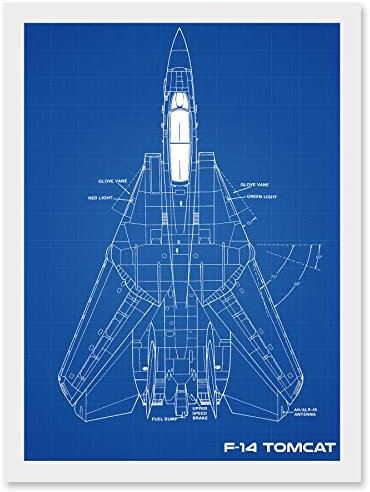Artery8 Grumman F-14 Tomcat US Airforce Fighter Plane Aircraft Blueprint Plan Artwork Framed A3 Wall Art Print