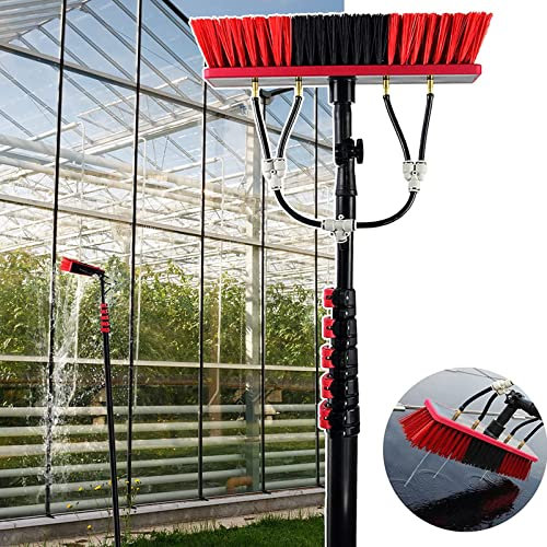 HMTE Kit de Poteau alimenté en Eau, Poteau de Nettoyage de fenêtre et Solaire avec Brosse télescopique alimentée en Eau/Brosse fenêtre et système de Nettoyage de Panneau Solaire