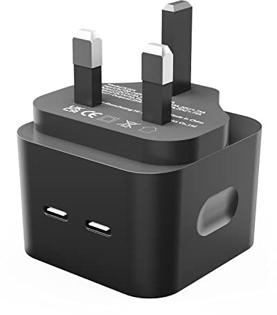 35W USB C UK Plug Charger,Dual USB-C PD 3.0 Power Adapter Wall Charger, USB Fast Charge Adaptor Compatible with iPhone 13/12/11, Macbook, iPad Pro, AirPods Pro, Samsung Galaxy S21/20