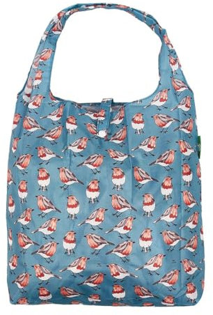 ECO CHIC Lightweight Foldable Reusable Shopping Bag Water Resistant Tote Bag (Robins Teal)